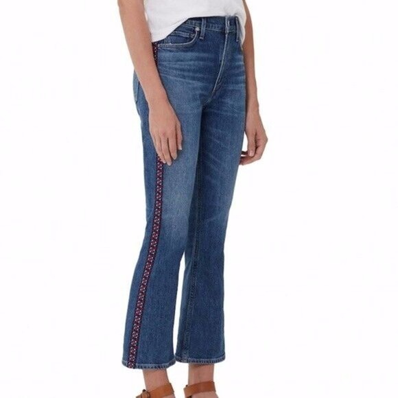 Citizens Of Humanity Womens Demy Crop Flare Jeans Sz 25 Tangier Side Embroidered - Picture 16 of 16